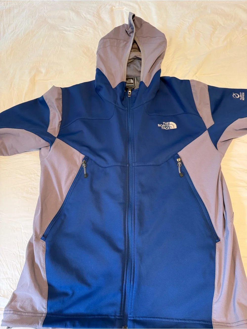 The North Face Blue and Gray Hooded Softshell Jacket